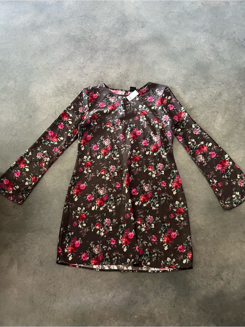 GAP Women's Floral Long-Sleeve Shift Dress - Dark Brown Large Tall